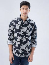 Men Shirt Print Black Regular Fit