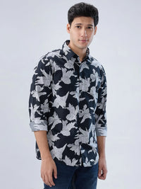 Men Shirt Print Black Regular Fit