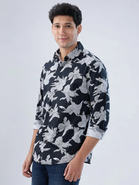 Men Shirt Print Black Regular Fit