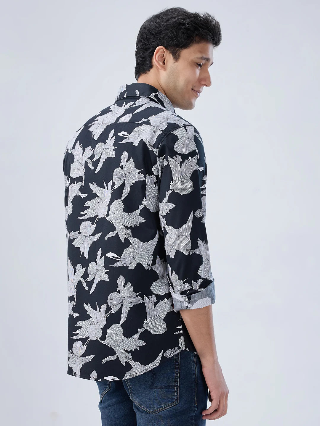 Men Shirt Print Black Regular Fit