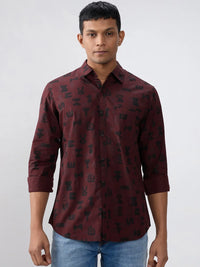 Men Shirt Print Red Regular Fit