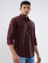 Men Shirt Print Red Regular Fit