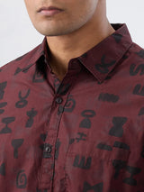 Men Shirt Print Red Regular Fit