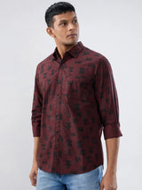 Men Shirt Print Red Regular Fit