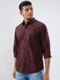 Men Shirt Print Red Regular Fit