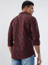 Men Shirt Print Red Regular Fit