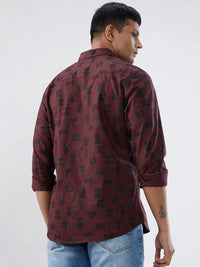 Men Shirt Print Red Regular Fit