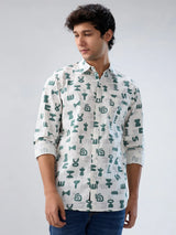 Men Shirt Print Off White Regular Fit