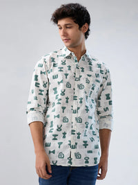 Men Shirt Print Off White Regular Fit