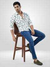 Men Shirt Print Off White Regular Fit