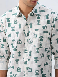 Men Shirt Print Off White Regular Fit