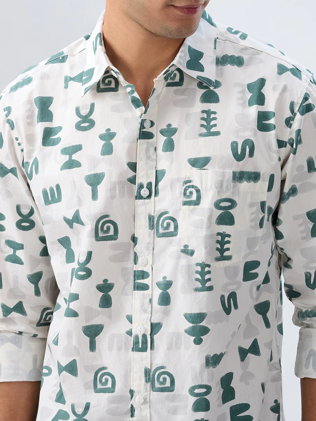 Men Shirt Print Off White Regular Fit