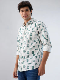 Men Shirt Print Off White Regular Fit