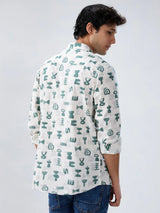 Men Shirt Print Off White Regular Fit