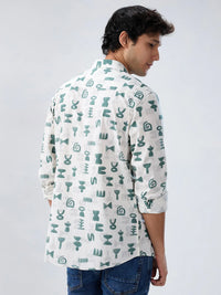 Men Shirt Print Off White Regular Fit