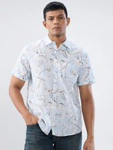 Men Shirt Print Blue Regular Fit