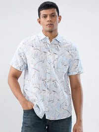 Men Shirt Print Blue Regular Fit