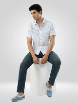 Men Shirt Print Blue Regular Fit