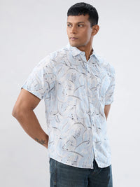 Men Shirt Print Blue Regular Fit