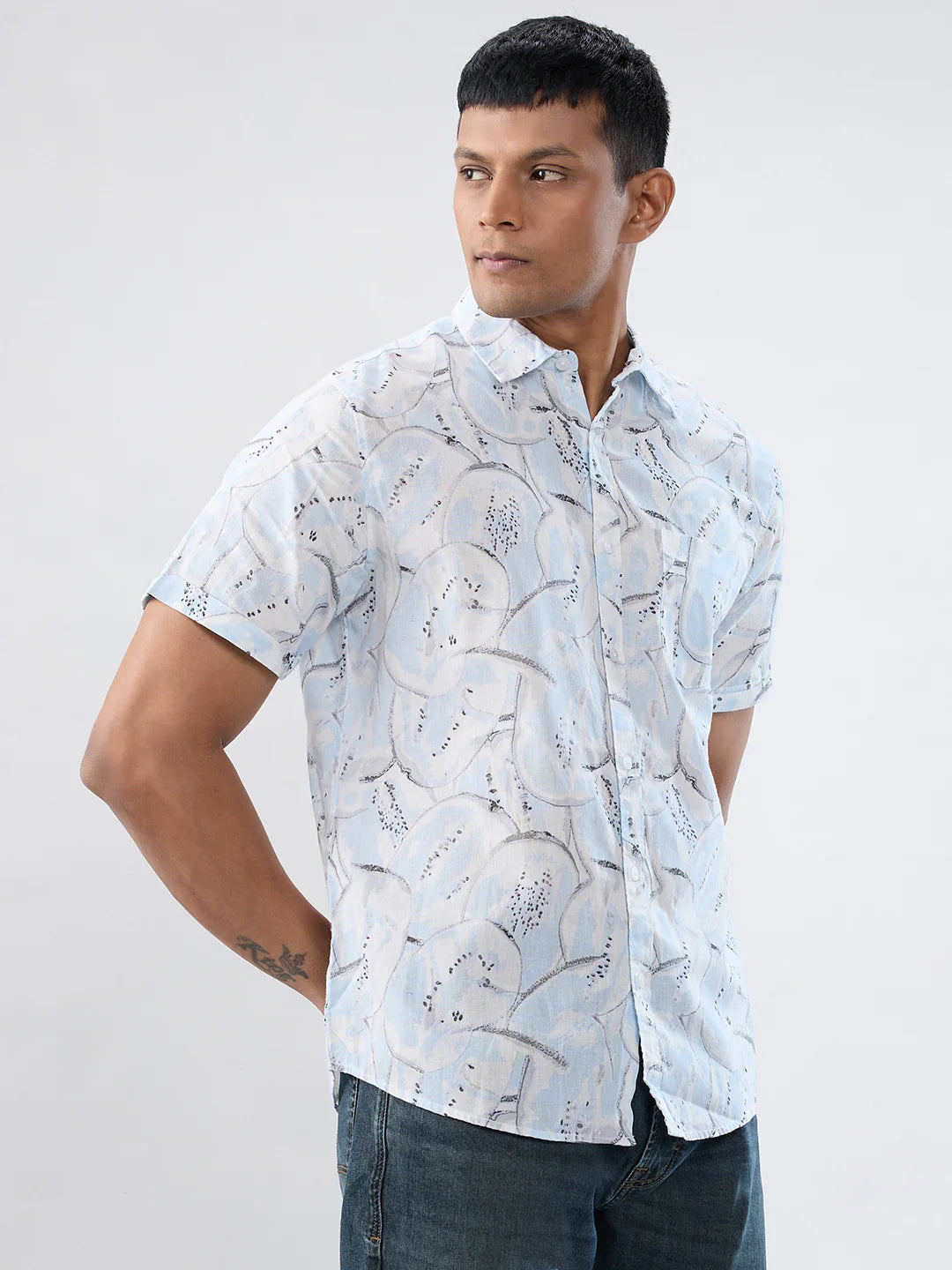 Men Shirt Print Blue Regular Fit