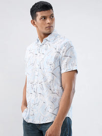 Men Shirt Print Blue Regular Fit