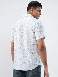 Men Shirt Print Blue Regular Fit