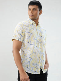 Men Shirt Print Yellow Regular Fit