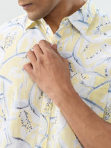 Men Shirt Print Yellow Regular Fit