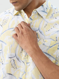 Men Shirt Print Yellow Regular Fit