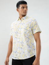 Men Shirt Print Yellow Regular Fit
