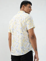 Men Shirt Print Yellow Regular Fit