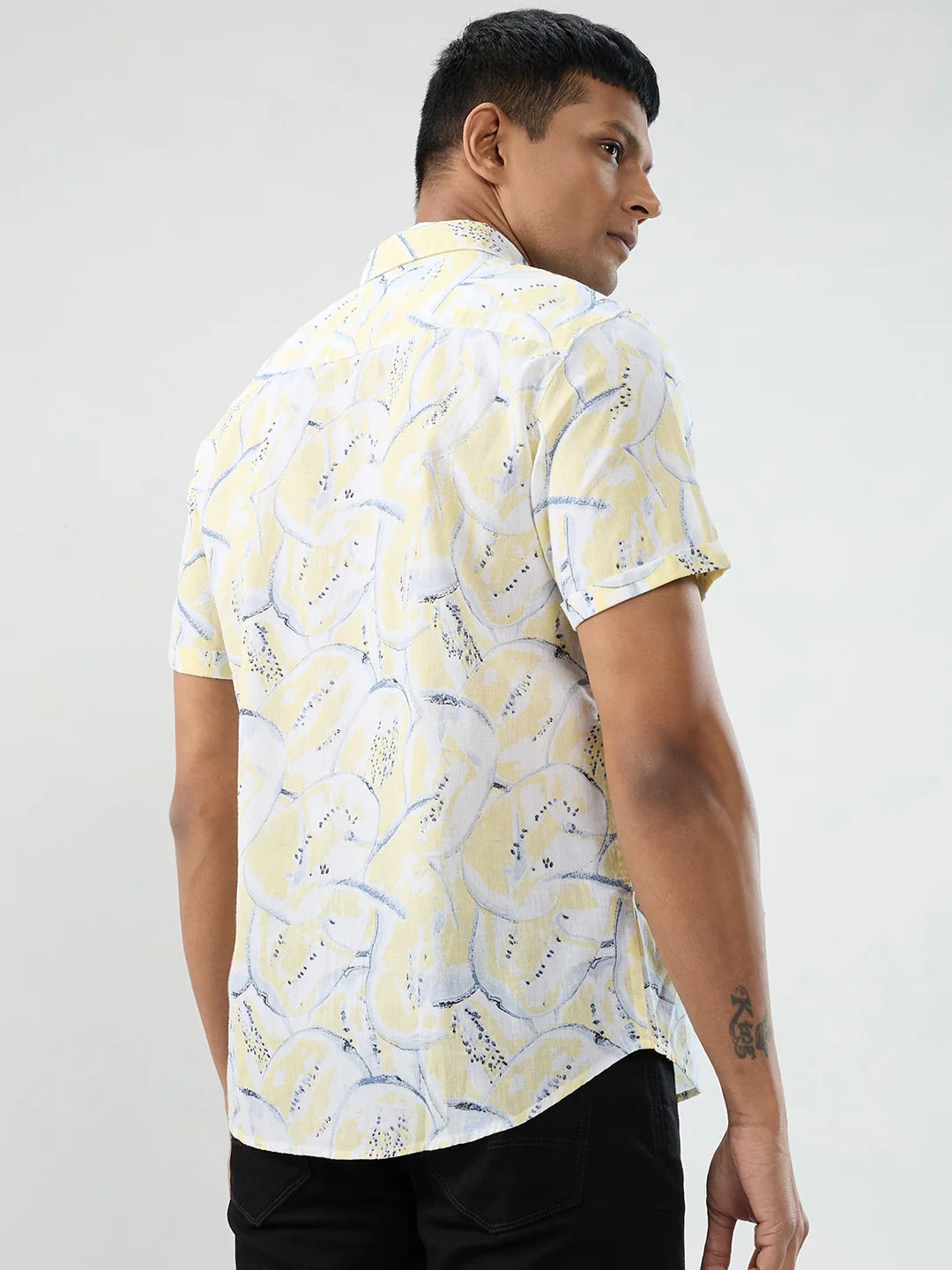 Men Shirt Print Yellow Regular Fit