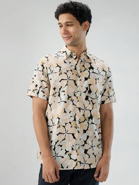 Men Shirt Print Beige Regular Fit
