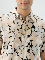 Men Shirt Print Beige Regular Fit