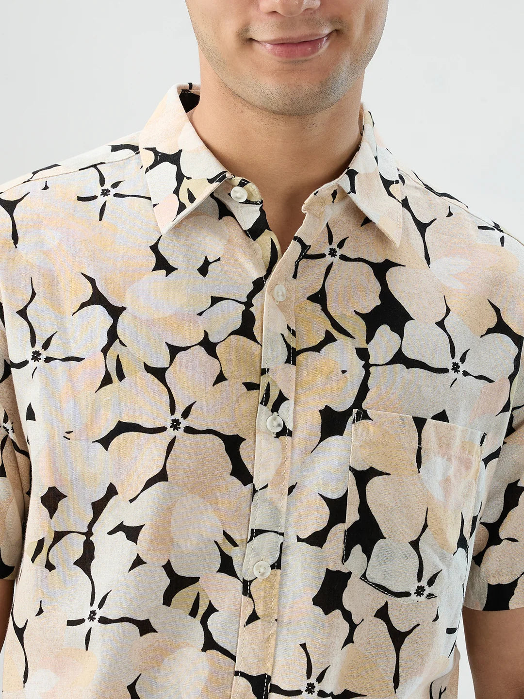 Men Shirt Print Beige Regular Fit