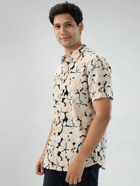 Men Shirt Print Beige Regular Fit