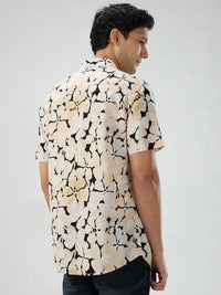 Men Shirt Print Beige Regular Fit