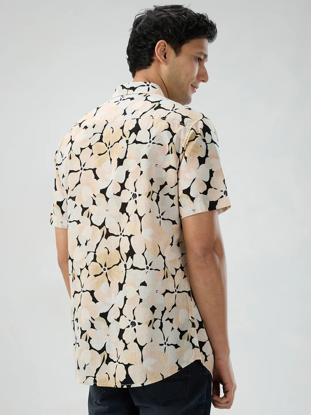 Men Shirt Print Beige Regular Fit