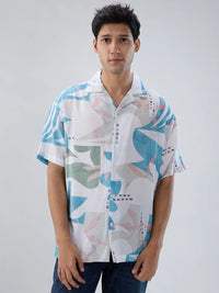 Men Shirt Print Blue Relaxed Fit