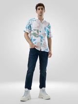 Men Shirt Print Blue Relaxed Fit