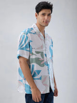 Men Shirt Print Blue Relaxed Fit
