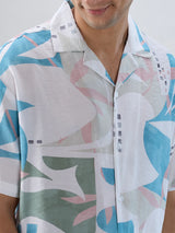 Men Shirt Print Blue Relaxed Fit