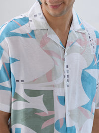 Men Shirt Print Blue Relaxed Fit