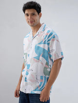 Men Shirt Print Blue Relaxed Fit