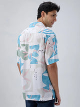 Men Shirt Print Blue Relaxed Fit