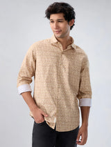 Men Shirt Print Beige Regular Fit