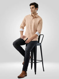 Men Shirt Print Beige Regular Fit