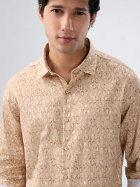 Men Shirt Print Beige Regular Fit