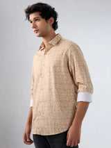 Men Shirt Print Beige Regular Fit