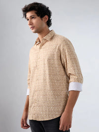 Men Shirt Print Beige Regular Fit